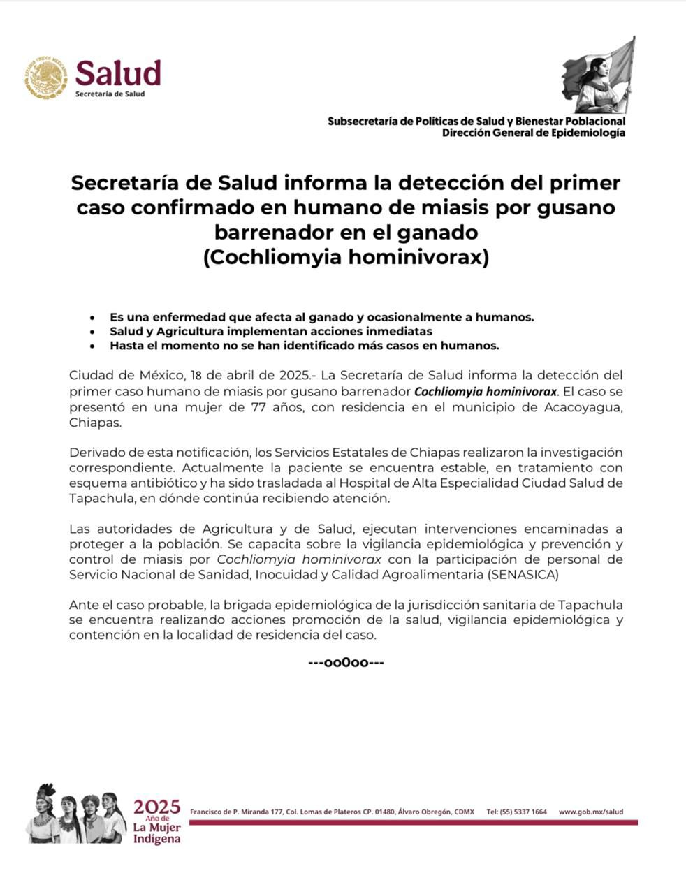 Autoridades de salud monitorean brote de miasis en Chiapas Autoridades de salud monitorean brote de miasis en Chiapas
