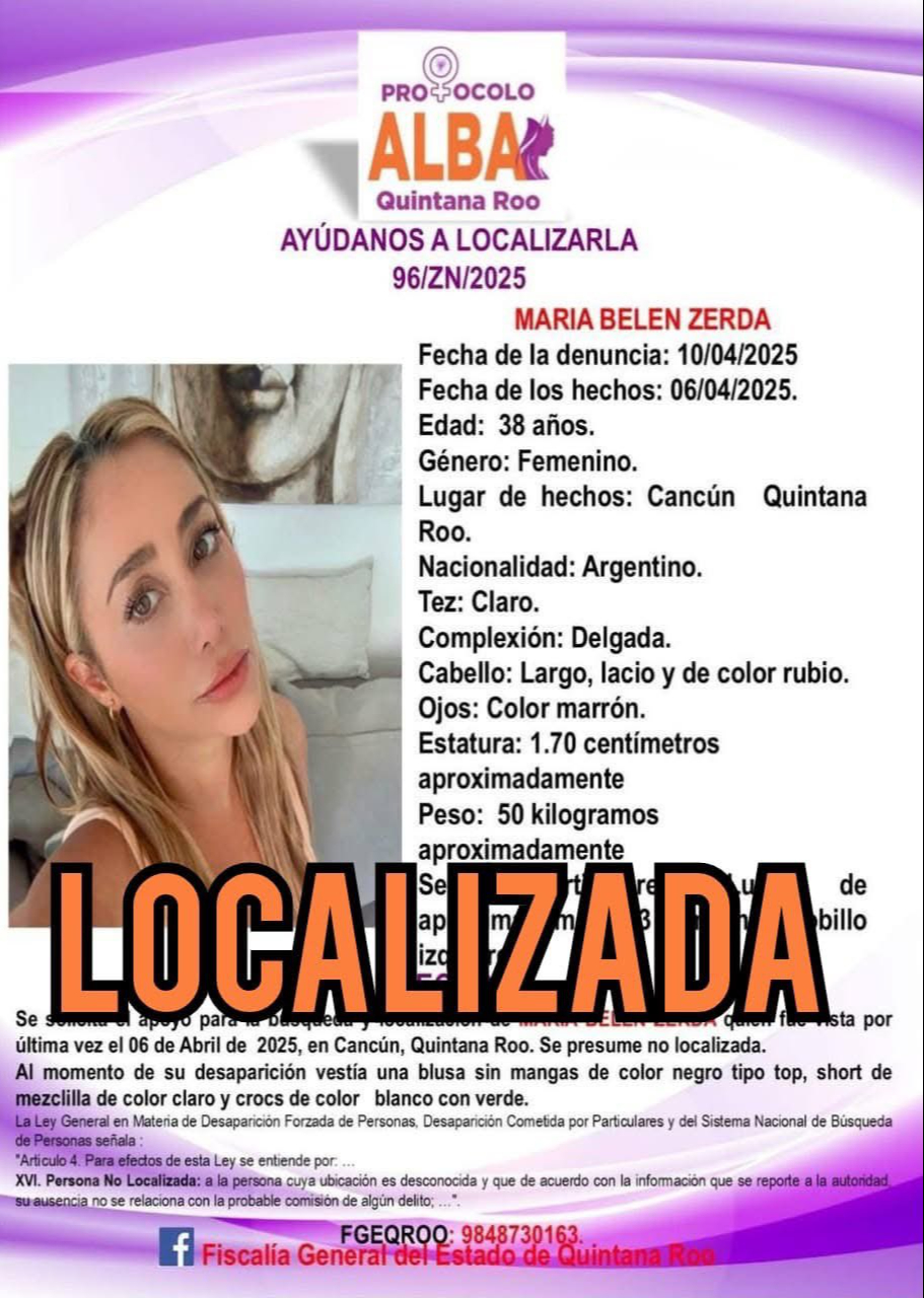 Zerda había desaparecido el 6 de abril, lo que activó el Protocolo Alba en su búsqueda Zerda había desaparecido el 6 de abril, lo que activó el Protocolo Alba en su búsqueda