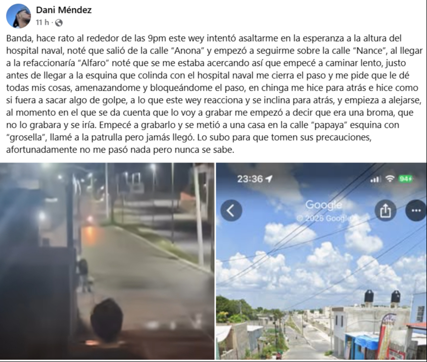 Joven denuncia intento de asalto en colonia Esperanza; agresor se refugia tras ser grabado Joven denuncia intento de asalto en colonia Esperanza; agresor se refugia tras ser grabado