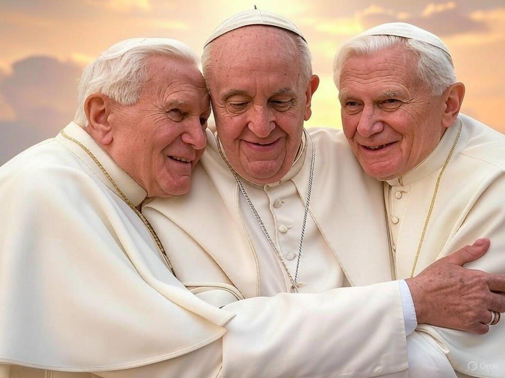 Viralizan imagen de IA que muestra a los tres últimos papas reunidos en el cielo 