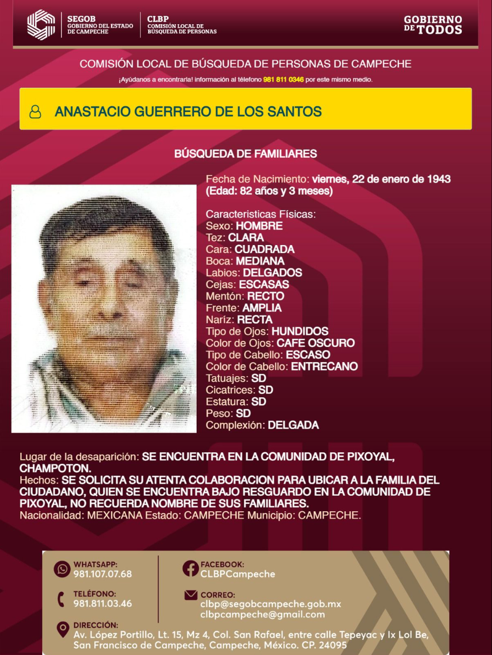 No recuerda a nadie: Piden ayuda para hallar a familia de ancianito en Champotón  