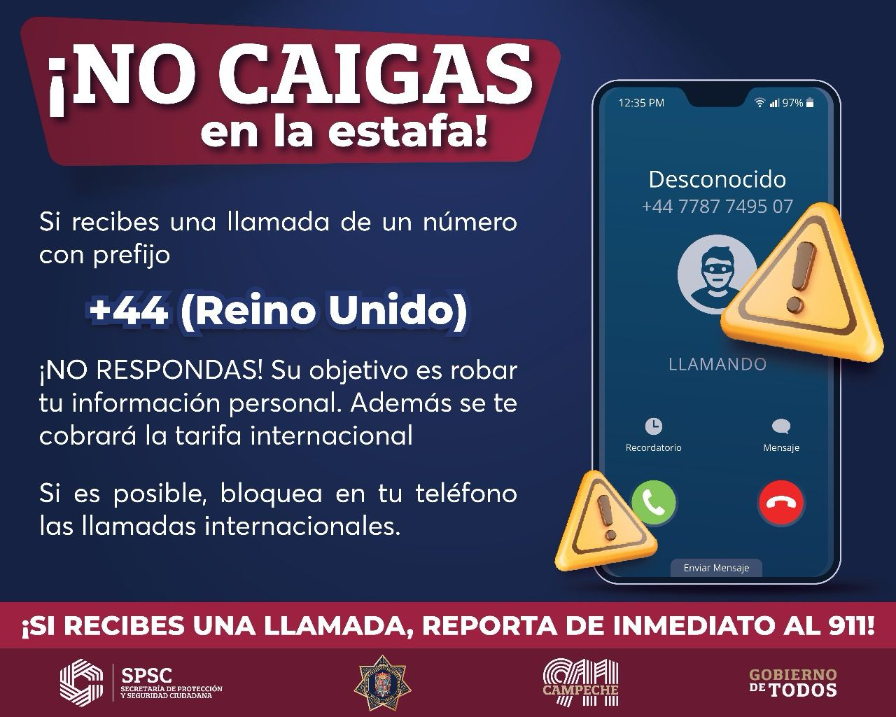 ¡No respondas! Llamadas del +44 son intento de estafa, alerta la Policía de Campeche