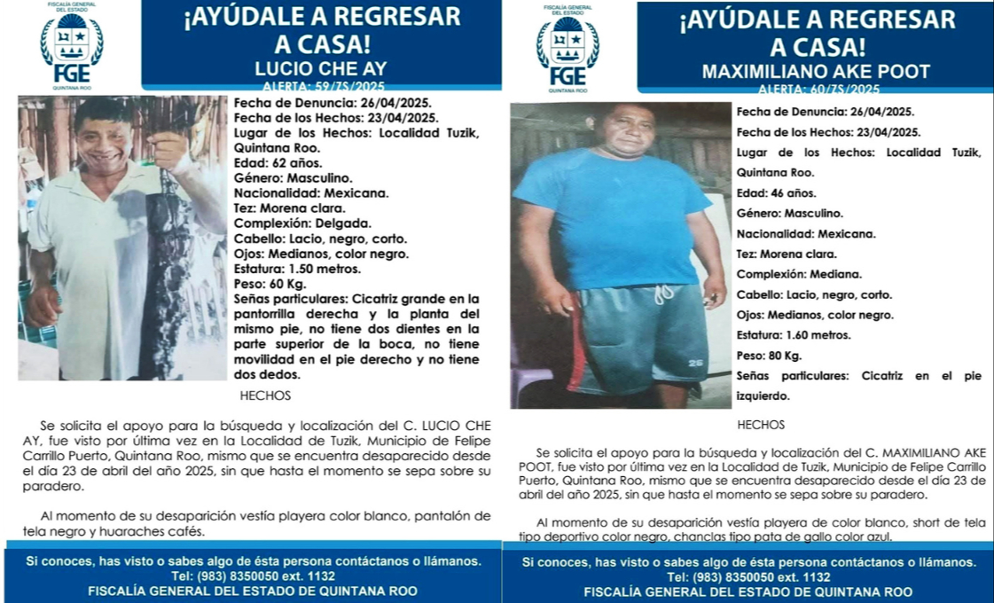 Denuncian secuestro de dos campesinos en la comunidad Tuzik de Felipe Carrillo Puerto