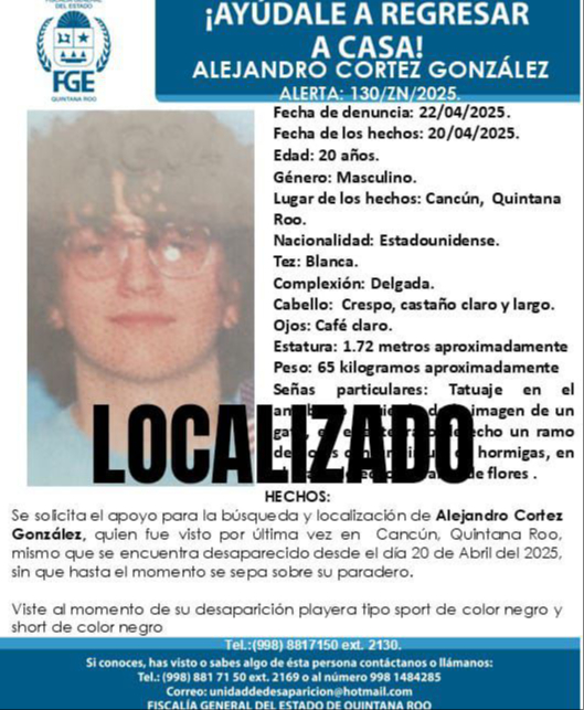 Alejandro Cortez González fue hallado sin vida tras 72 horas de búsqueda Alejandro Cortez González fue hallado sin vida tras 72 horas de búsqueda