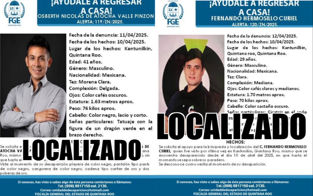 FGE desactiva las fichas de búsqueda de los empresarios desaparecidos en Kantunilkín