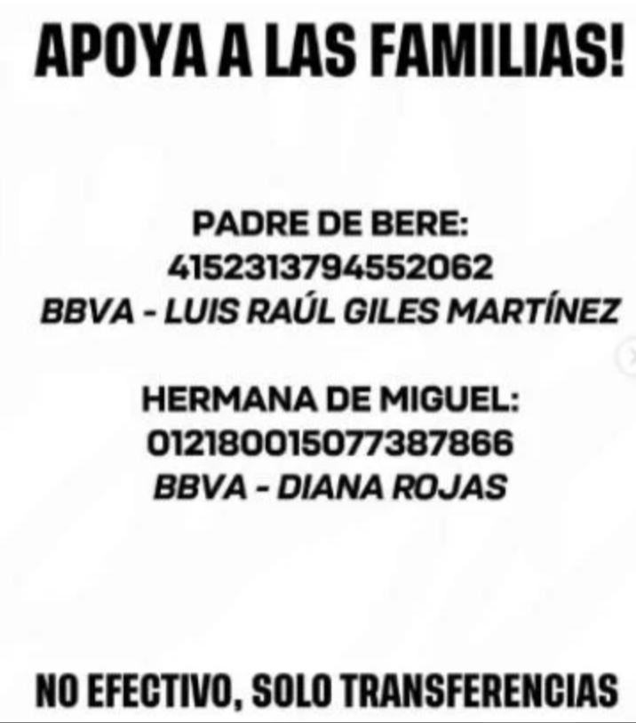 Familia de Berenice y Miguel han compartido cuentas bancarias de apoyo Familia de Berenice y Miguel han compartido cuentas bancarias de apoyo
