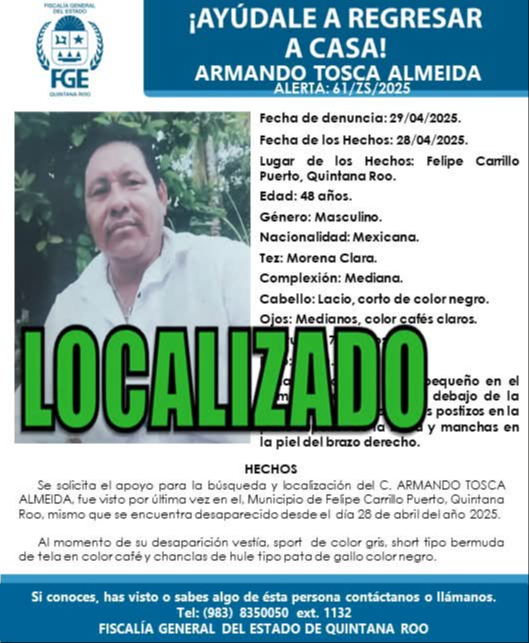 La ficha de búsqueda fue desactivada por las autoridades de Quintana Roo.