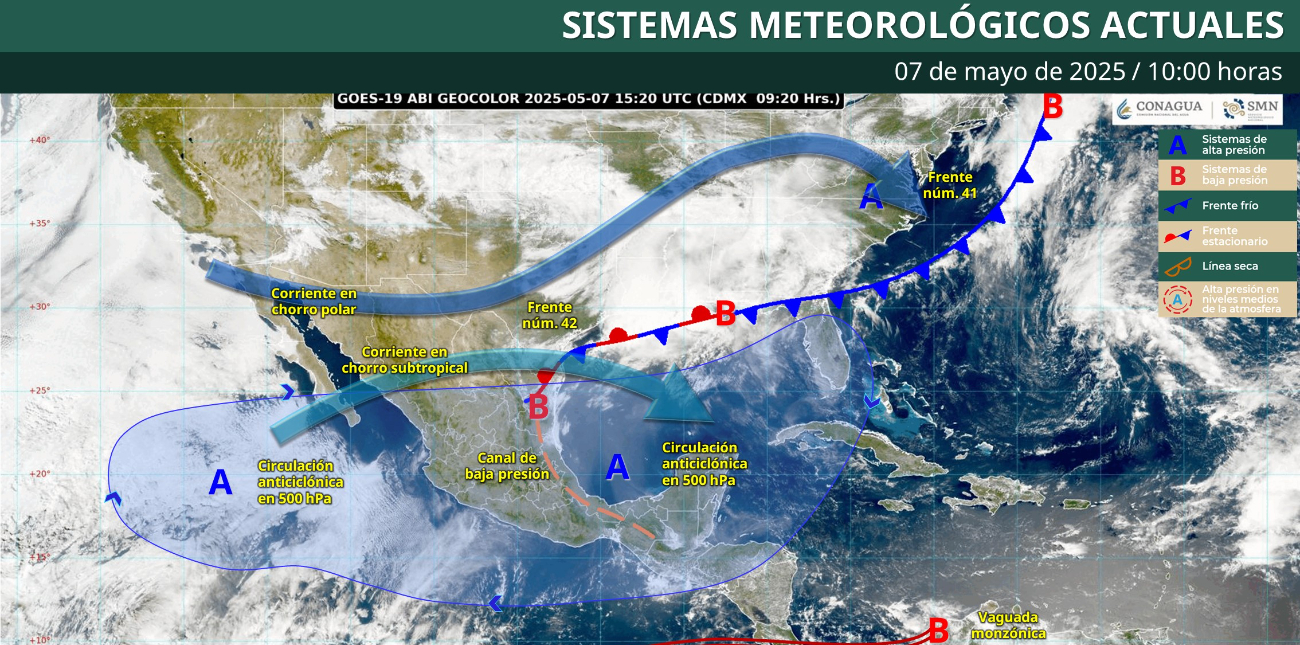 El frente frío número 42 llegará el sábado 10 de mayo, con tormentas eléctricas, lluvias y vientos de hasta 40 km/h. El frente frío número 42 llegará el sábado 10 de mayo, con tormentas eléctricas, lluvias y vientos de hasta 40 km/h.