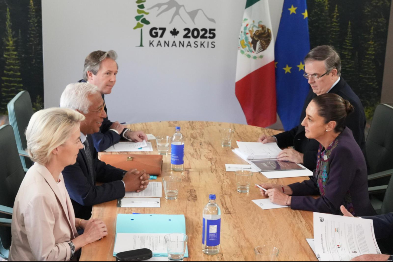 México y la Unión Europea ‘dialogan’ para actualizar tratado comercial, confirma Presidenta Sheinbaum en el G7
