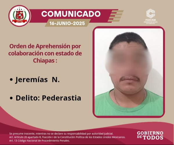Detienen en Escárcega a hombre acusado de pederastia