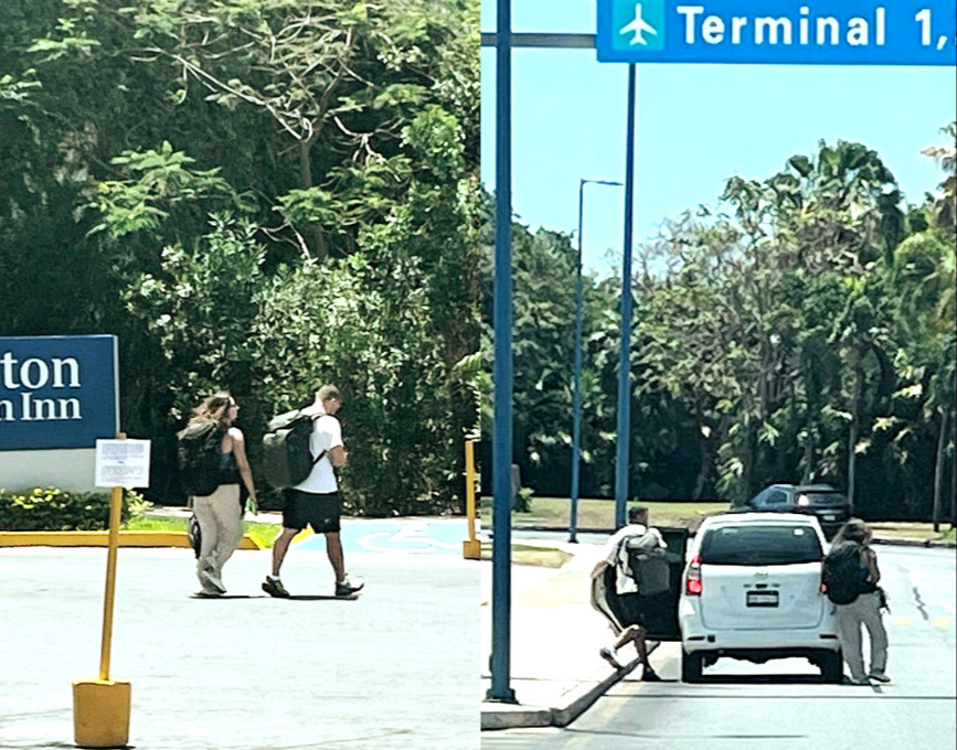 Al salir del aeropuerto, usuarios prefieren caminar un kilómetro, a fin de abordar las unidades que ofrecen las plataformas