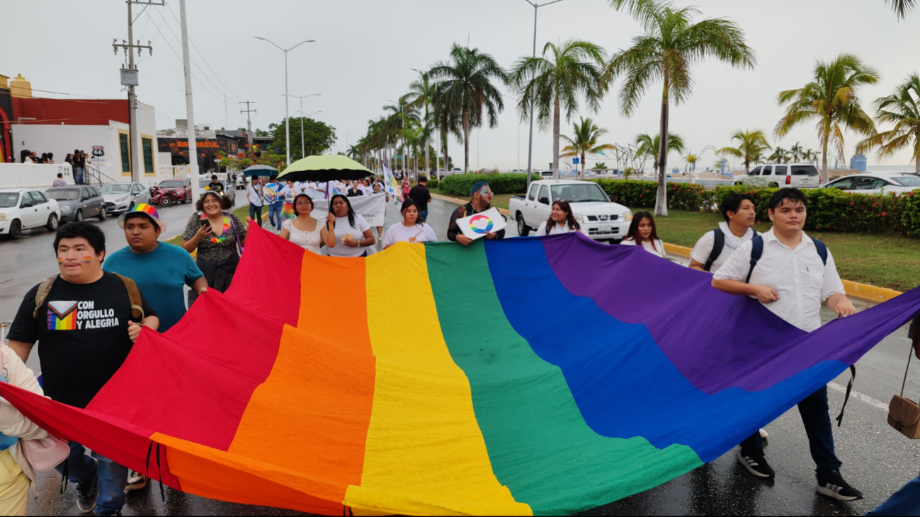 La bandera de la comunidad lució y ondeó en todo lo alto durante la marcha. La bandera de la comunidad lució y ondeó en todo lo alto durante la marcha.