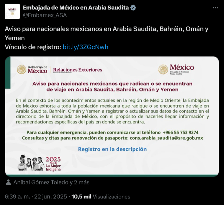 México emite alerta a connacionales en Medio Oriente por creciente tensión México emite alerta a connacionales en Medio Oriente por creciente tensión