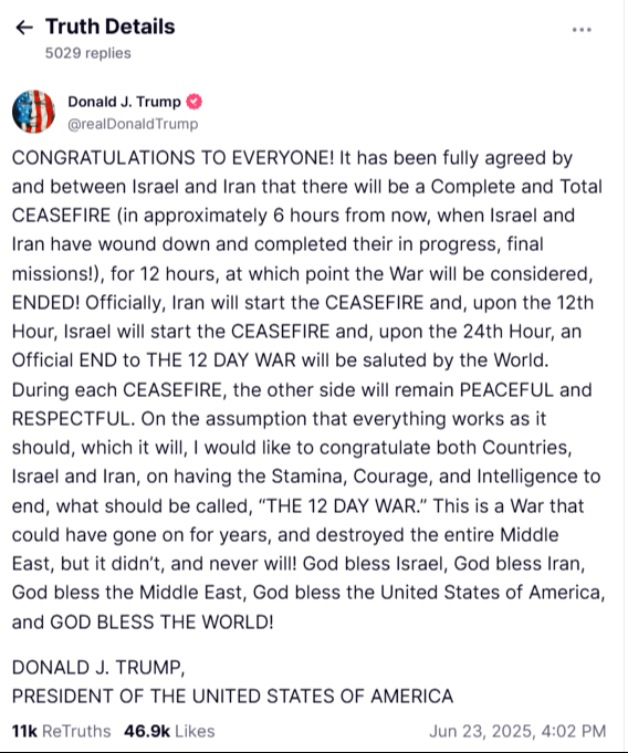 Trump celebra la paz y elogia el valor e inteligencia de ambas naciones. Trump celebra la paz y elogia el valor e inteligencia de ambas naciones.