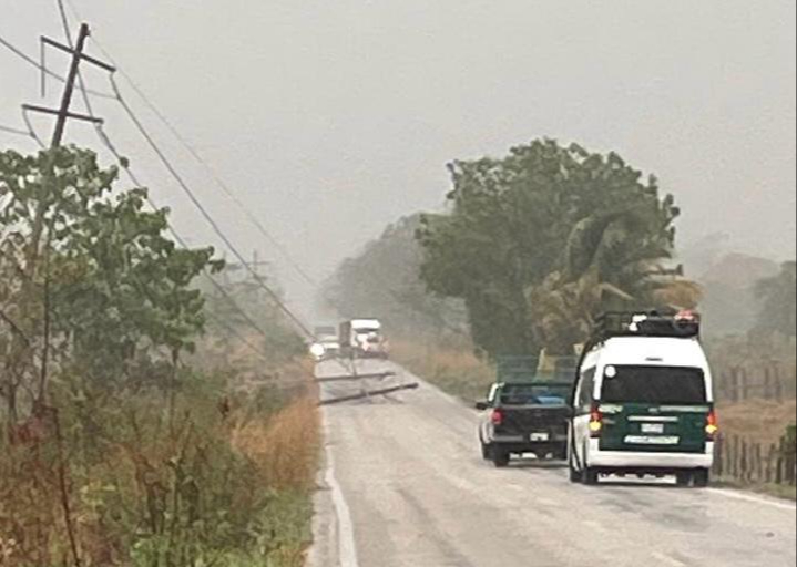 Caen postes de luz en Candelaria debido a lluvias y ráfagas de viento en Campeche