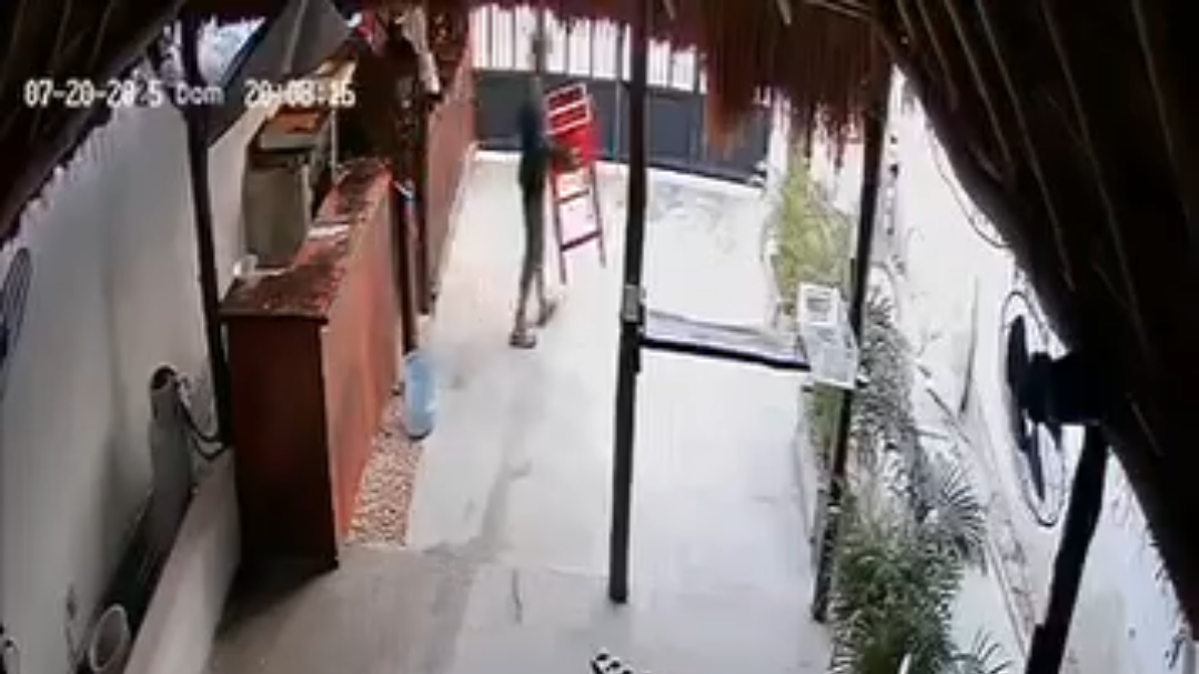 Cámaras de seguridad captan a sujeto robando en un negocio en Tulum
