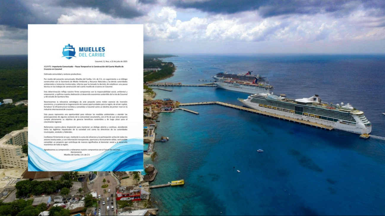 Construcción del cuarto muelle en Cozumel es suspendida tras intervención de Semarnat 
