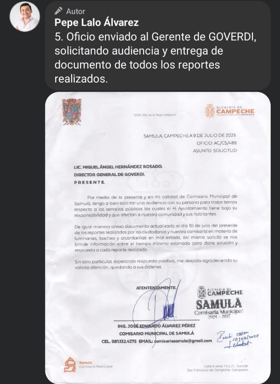 Álvarez defendió su denuncia, mostrando documentos de peticiones hechas desde mayo.