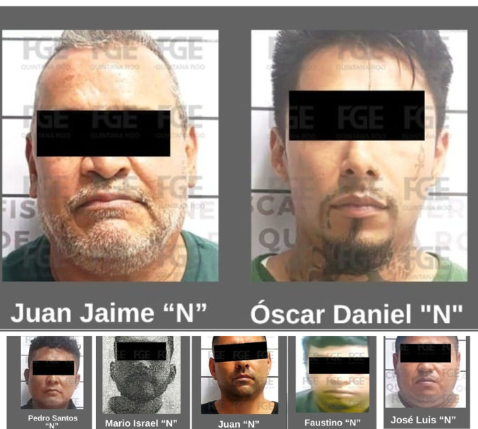 Los detenidos fueron identificados como Juan Jaime “N”, Óscar Daniel “N”, José Luis “N”, Faustino “N”, Mario Israel “N”, Juan “N”, Pedro Santos “N”