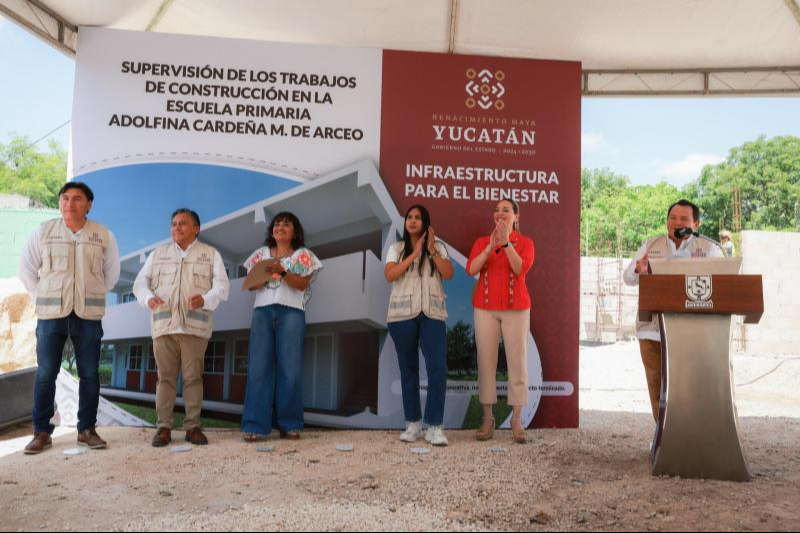 Inician obras en la primaria “Adolfina Cardeña Marín de Arceo” de Mérida; tendrá nuevas aulas y espacios deportivo 