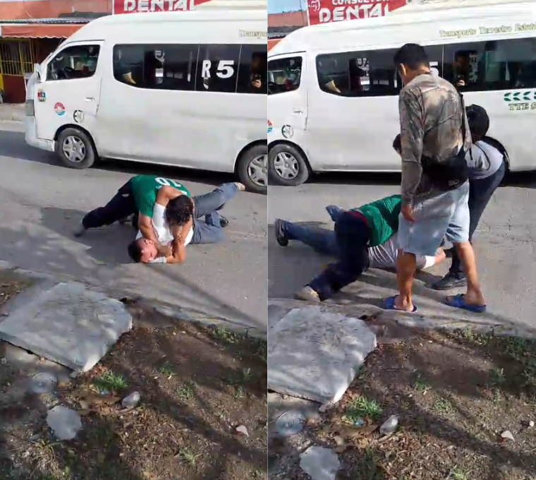 “Se pelearon  por el pasaje": Operadores de transporte público se agarran a golpes en plena calle de Cancún (VIDEO)  