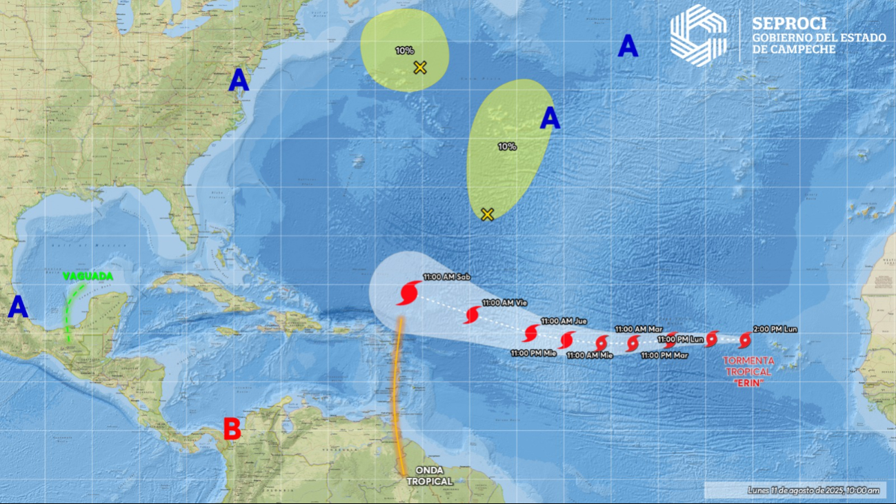 Se forma la Tormenta Tropical “Erin” en el Atlántico; ¿hay riesgo en Campeche?
