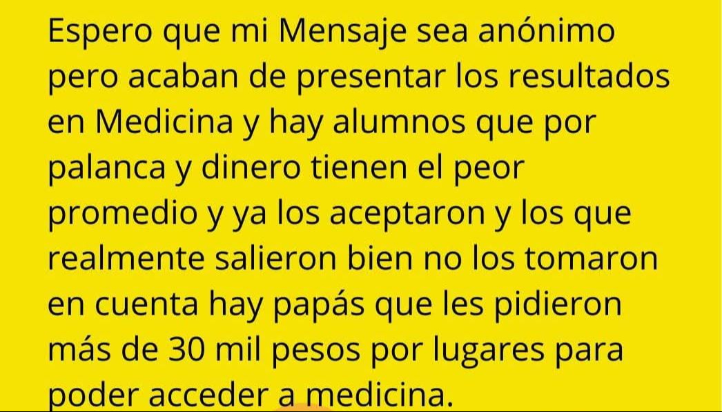 Circulan denuncias de presunta corrupción en carrera de Medicina