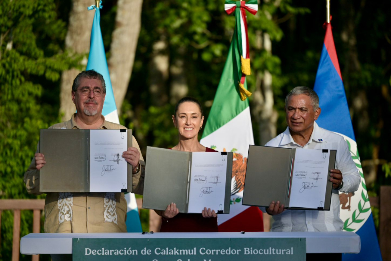 Desde Calakmul, Sheinbaum y presidentes de Guatemala y Belice firman acuerdo por el Corredor Biocultural de la Gran Selva Maya