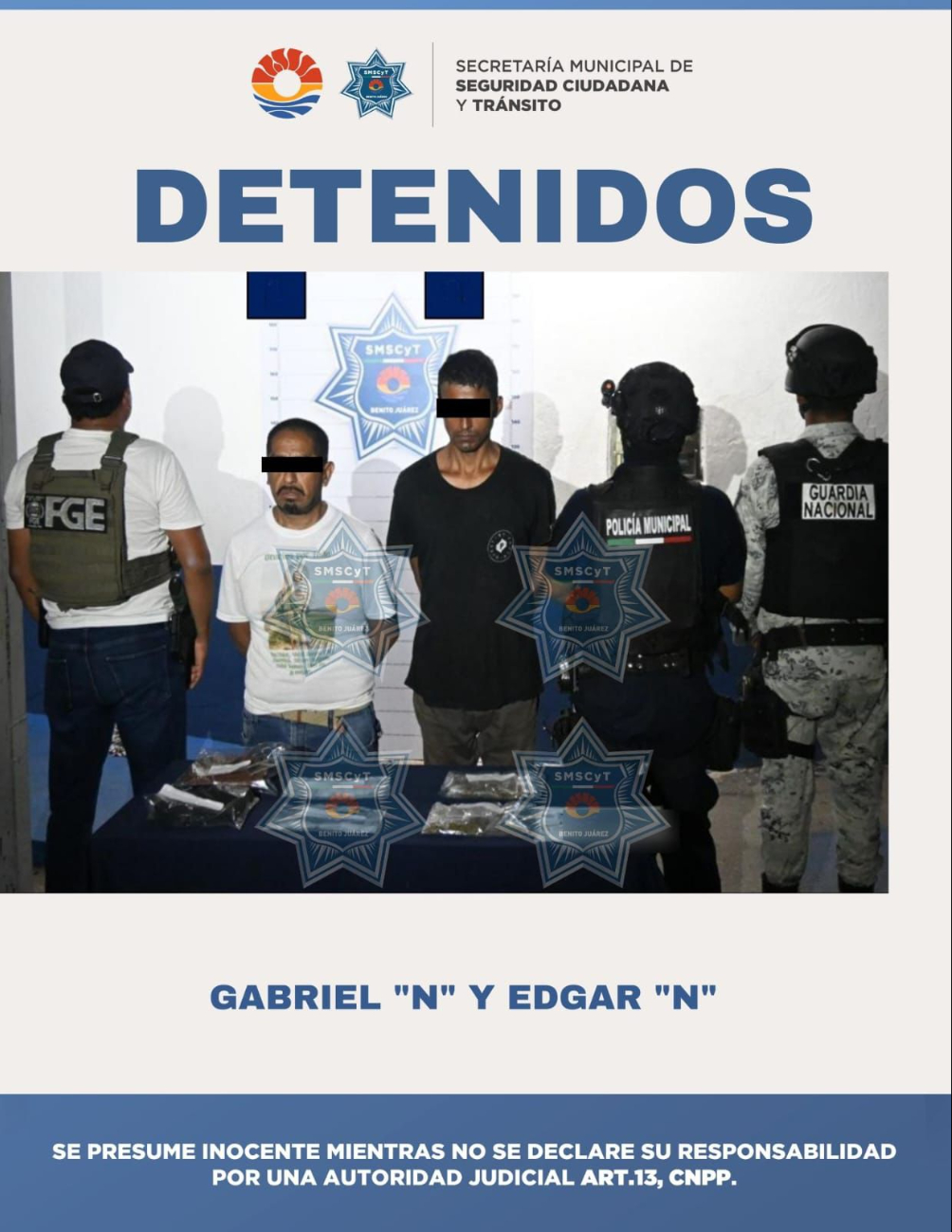 Los sujetos detenidos fueron presentados por la SMSCyT.