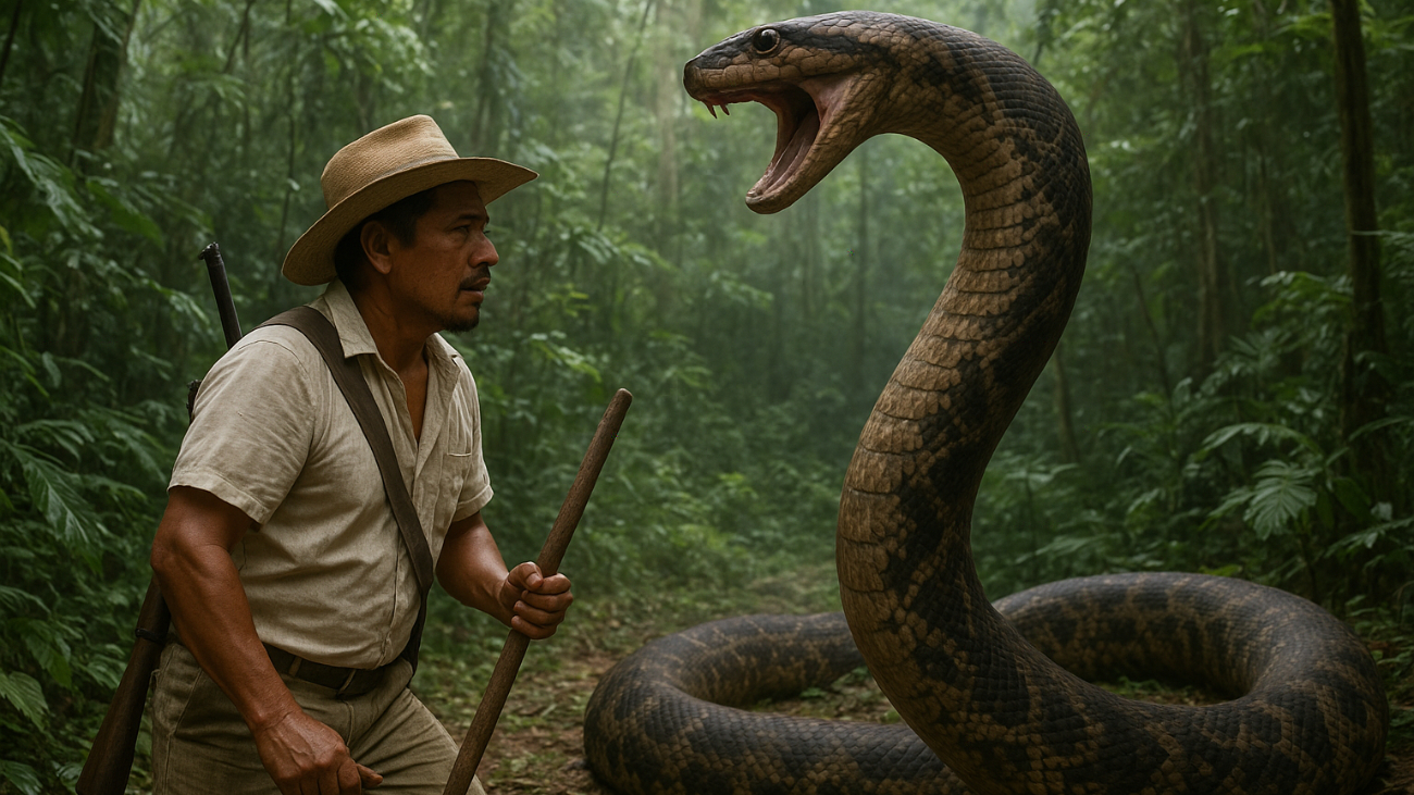 De acuerdo con el testimonio, el hombre avanzaba por el monte, cuando debajo de las raíces de un gran árbol se encontró con una enorme serpiente