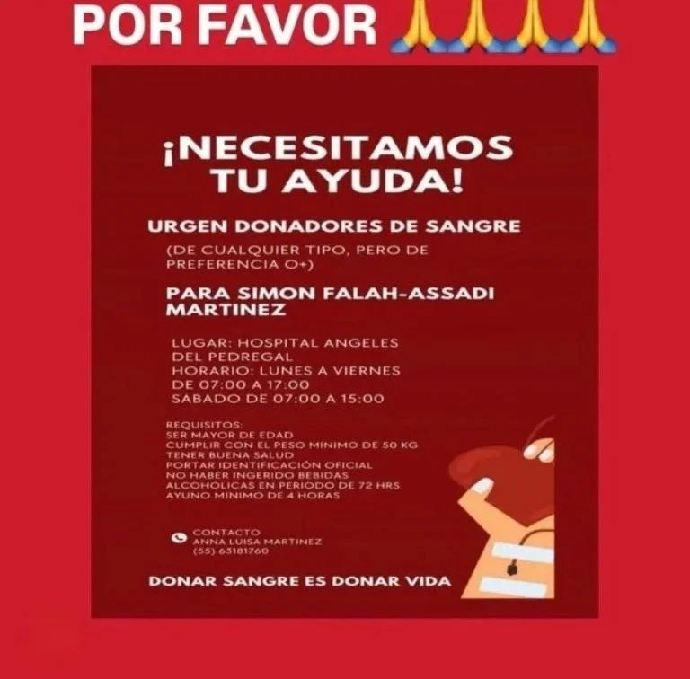 La familia del menor solicita donadores de sangre. La familia del menor solicita donadores de sangre.