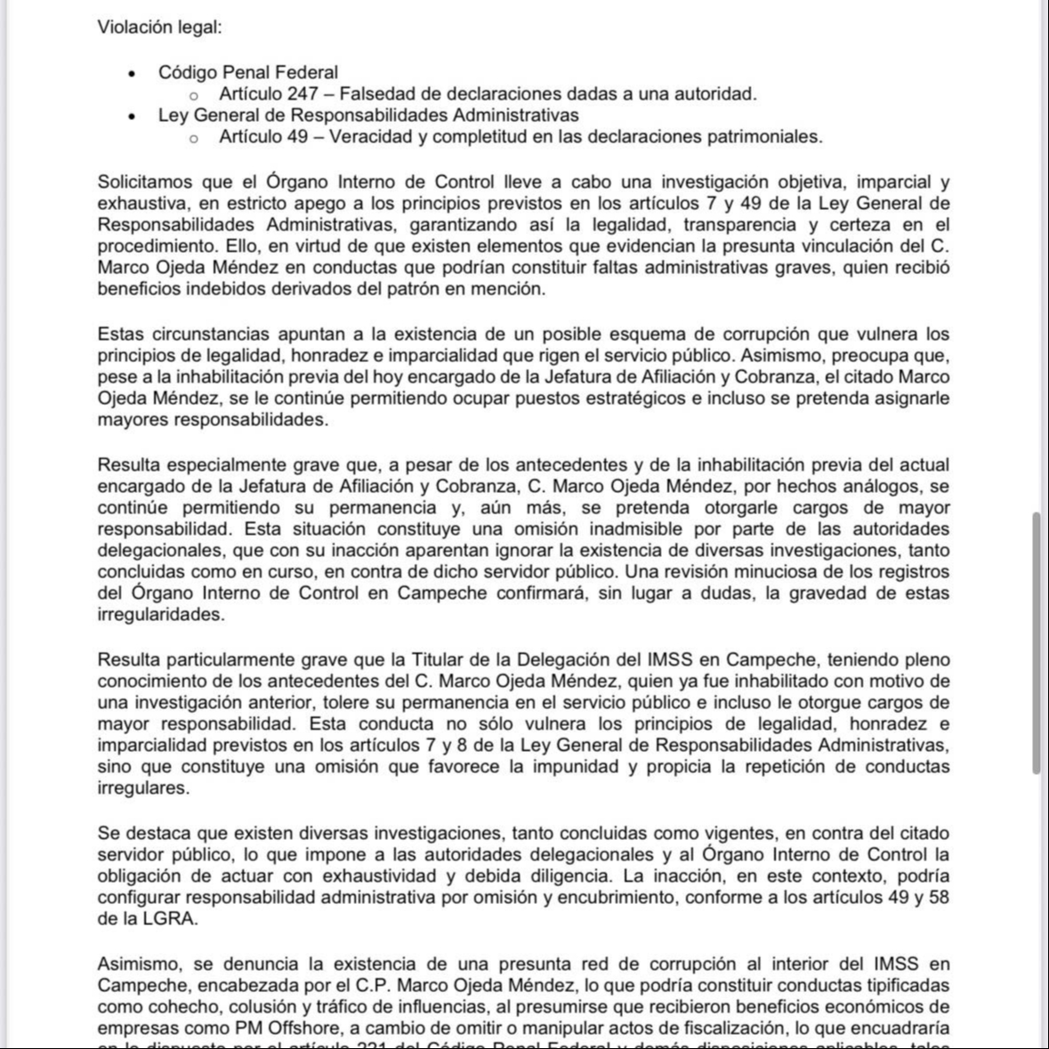 Documentos del Órgano Interno de Control revelan manipulación de auditorías, contratos simulados y omisión de controles
