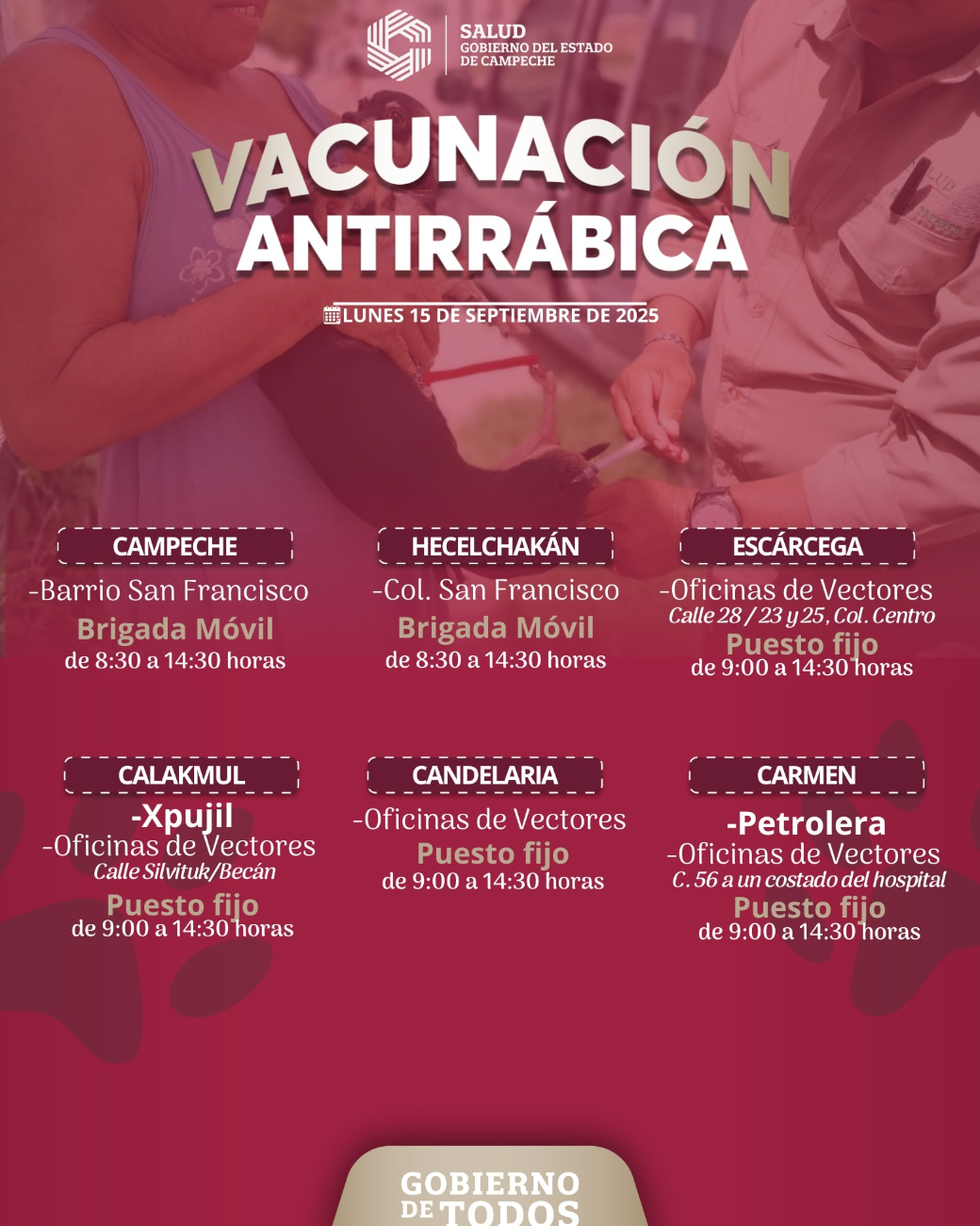Habrá brigadas móviles y puestos fijos en Campeche, Hecehlakán, Escárcega, Calakmul, Candelaria y Carmen. Habrá brigadas móviles y puestos fijos en Campeche, Hecehlakán, Escárcega, Calakmul, Candelaria y Carmen.