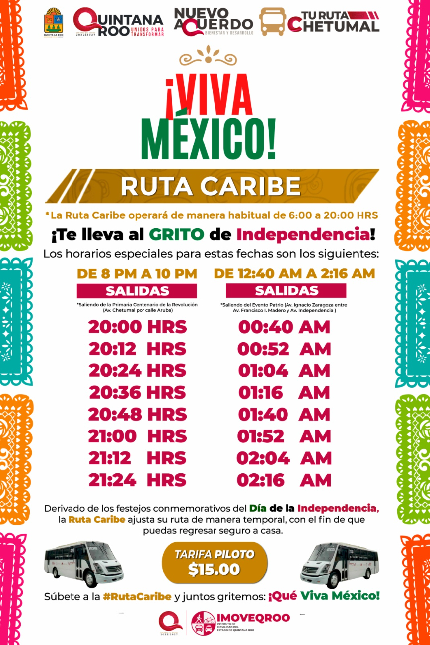 Los horarios especiales para los días patrios. Los horarios especiales para los días patrios.