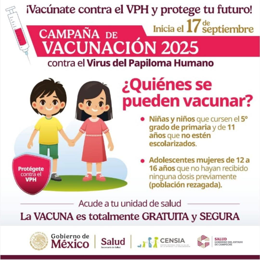 La vacuna es gratuita, segura y preventiva, disponible en unidades de salud, brigadas escolares y módulos móviles en colonias y comunidades rurales La vacuna es gratuita, segura y preventiva, disponible en unidades de salud, brigadas escolares y módulos móviles en colonias y comunidades rurales