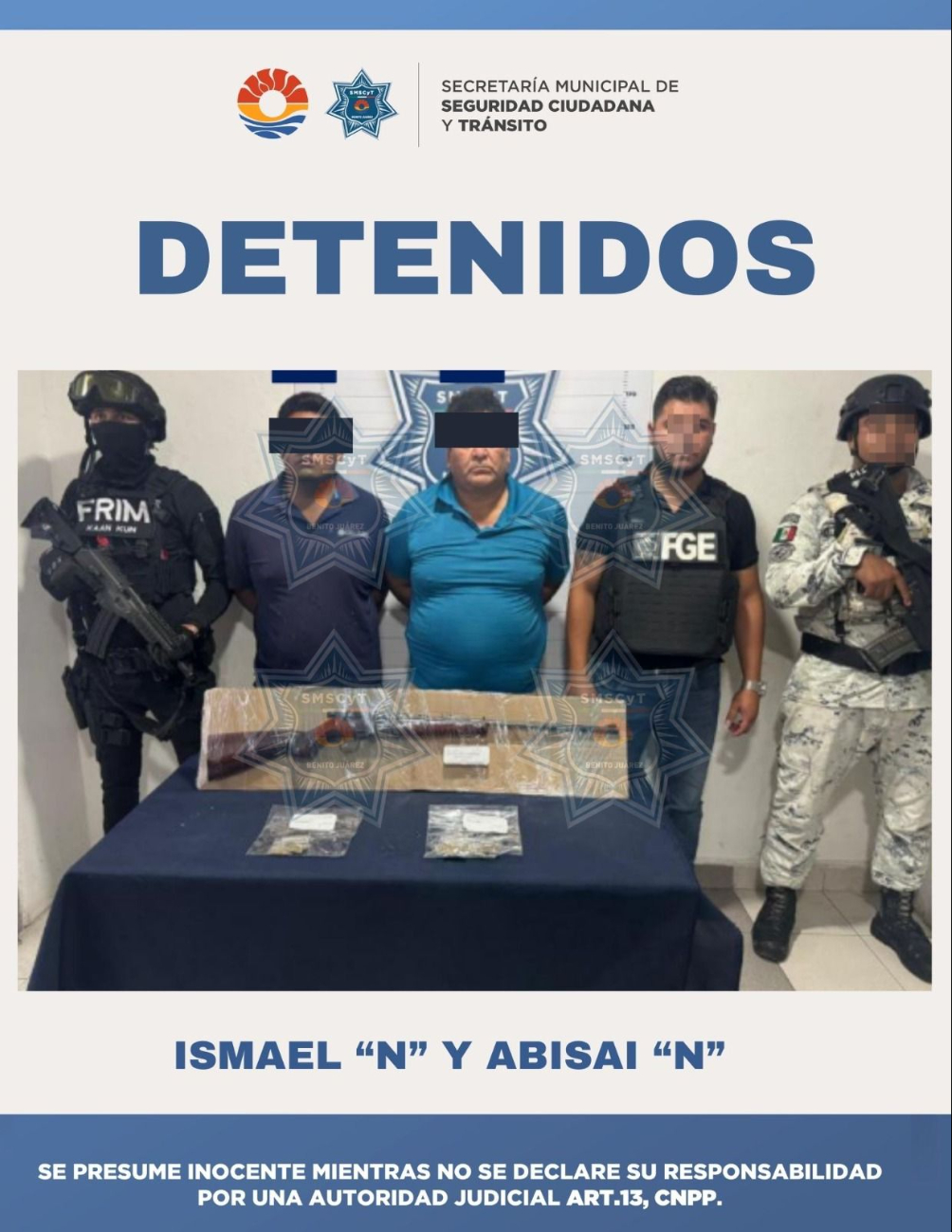 Los detenidos fueron identificados como Ismael “N” y Abisai “N” Los detenidos fueron identificados como Ismael “N” y Abisai “N”