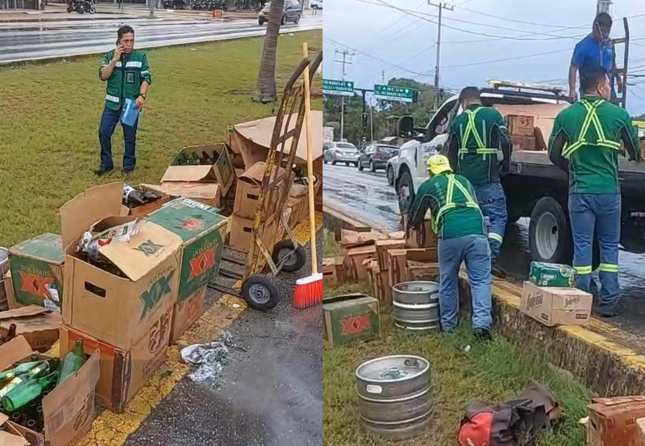 Empleados de la empresa se enfocaron en la recolección de las cervezas tiradas