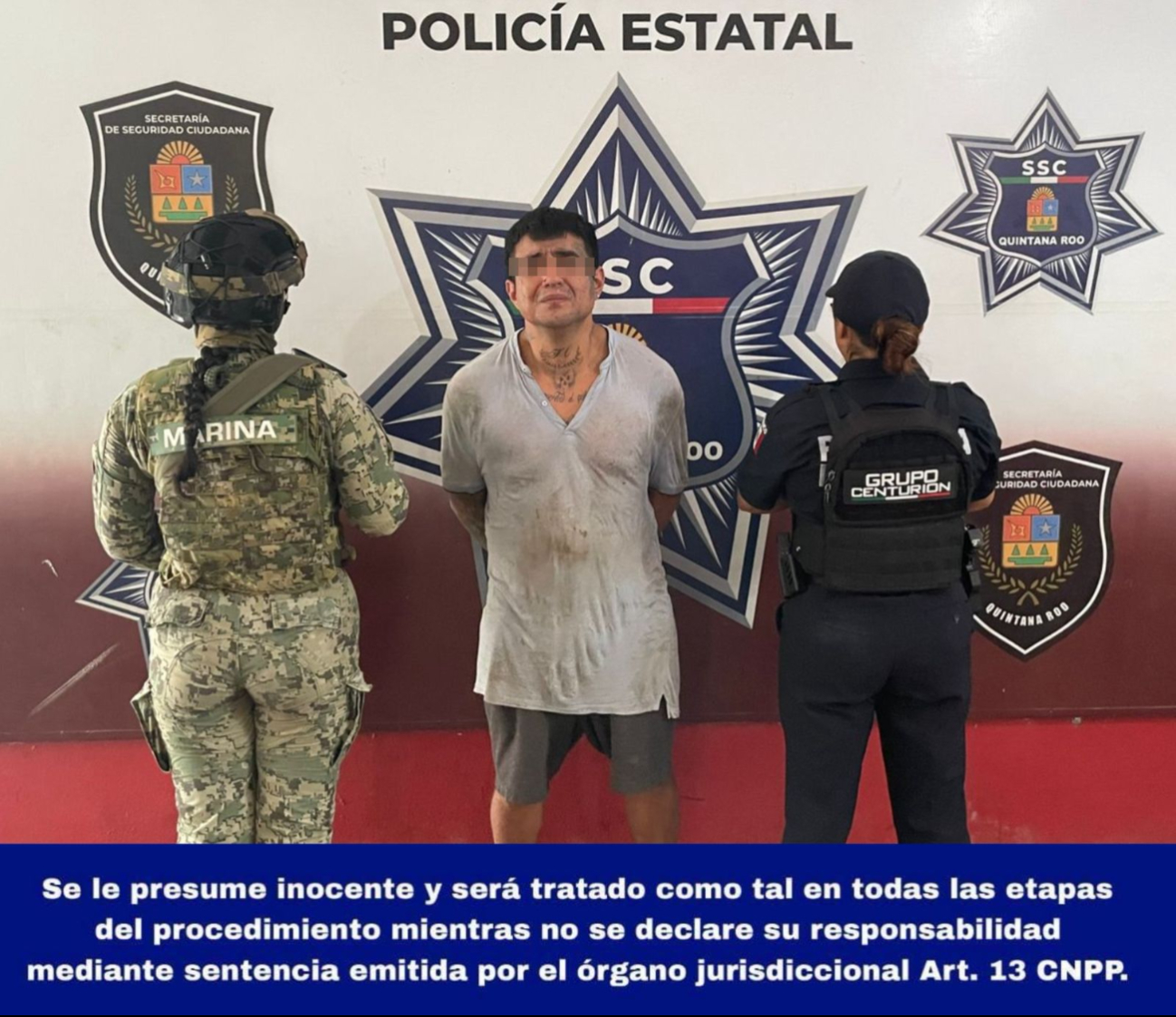 Policías del Grupo Centurión y la Marina detuvieron en Cancún a Juan Carlos “N”, señalado por abuso sexual. Policías del Grupo Centurión y la Marina detuvieron en Cancún a Juan Carlos “N”, señalado por abuso sexual.