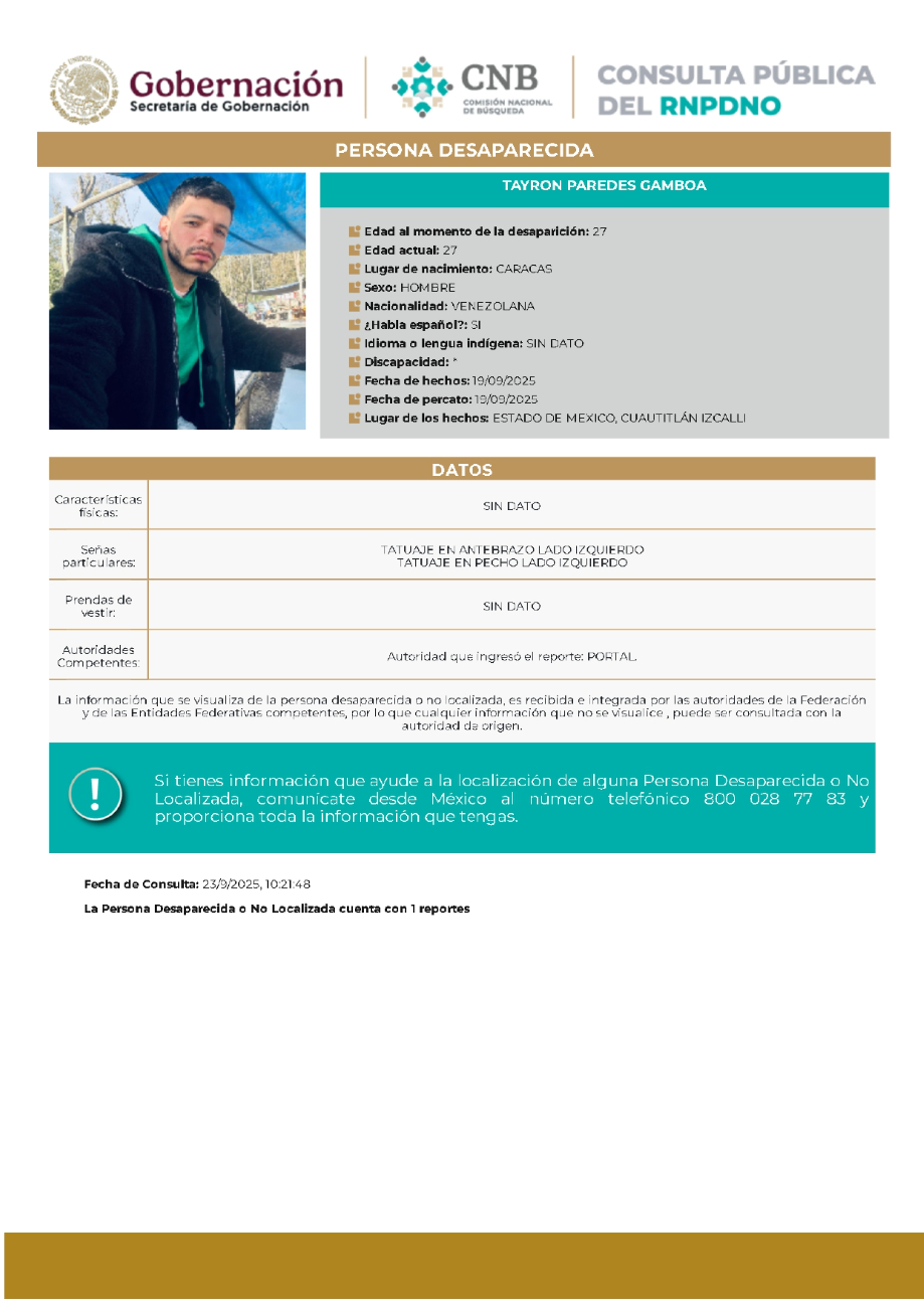 Ficha de la Comisión Nacional de Búsqueda