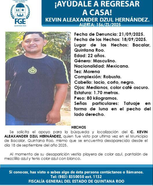 Kevin Alexander Dzul Hernández había sido reportado como desaparecido desde el 18 de septiembre