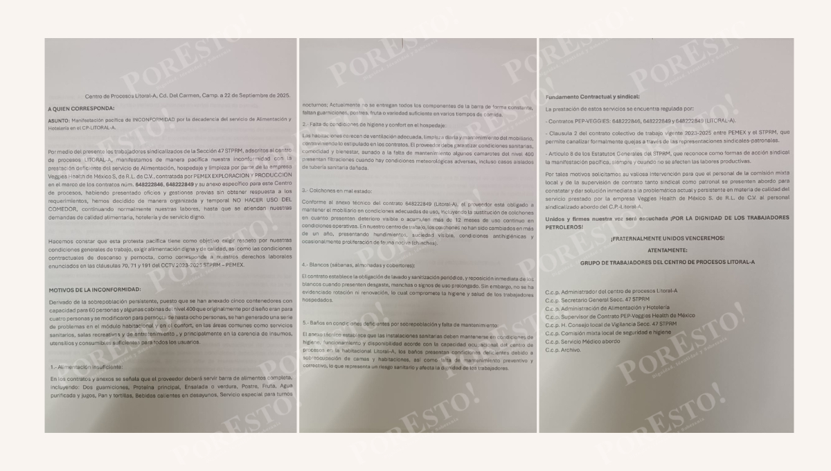 Petroleros de Carmen protestan contra empresa proveedora por degradar su salud y dignidad