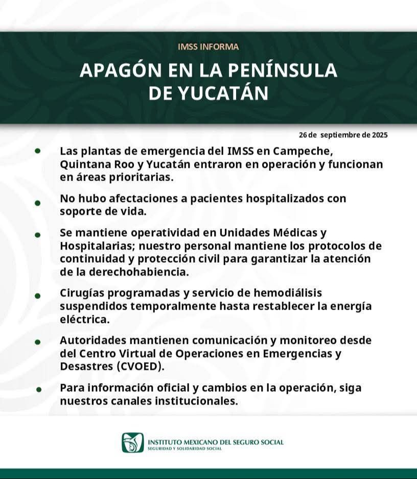 El IMSS activó de inmediato plantas de emergencia en hospitales y clínicas de la región.