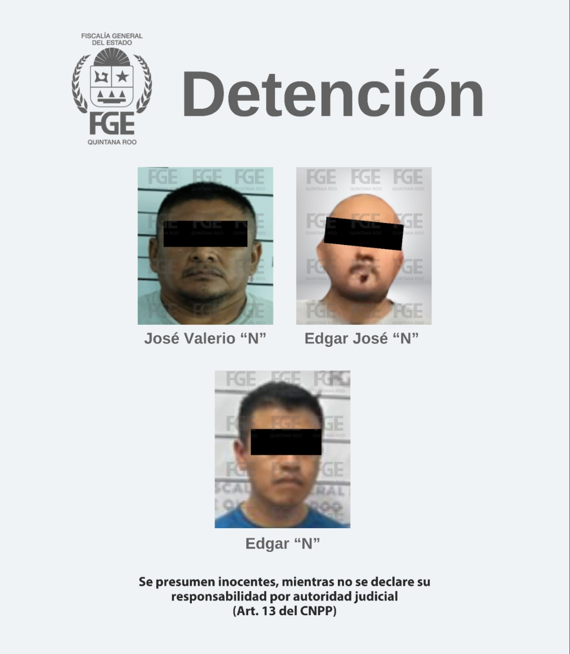 Los detenidos fueron identificados como José Valerio “N”, Edgar José “N” y Edgar “N”