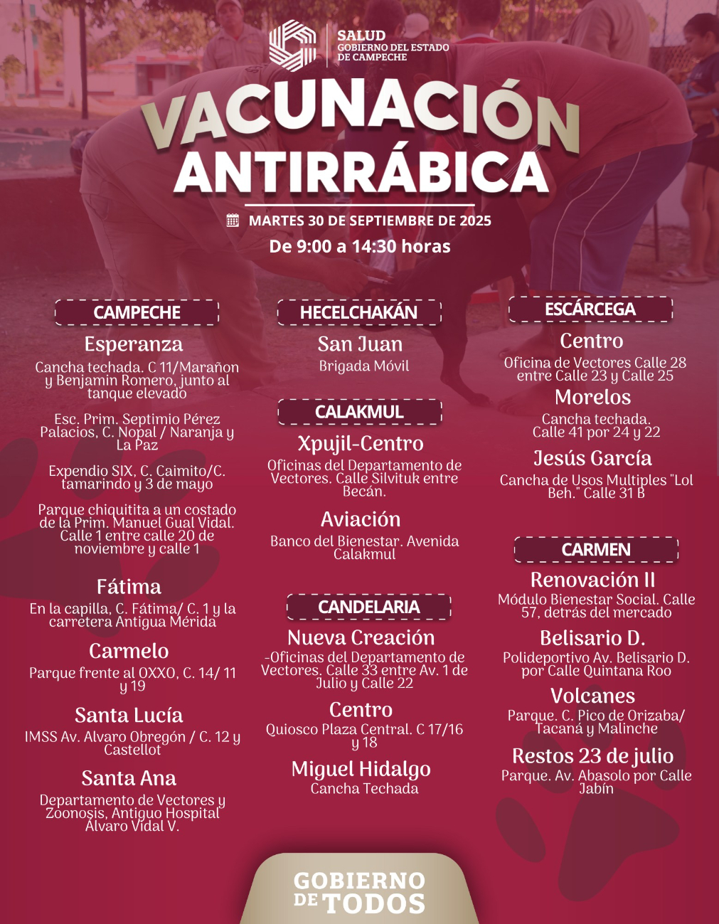 Se instalarán brigadas y puestos fijos en Campeche, Carmen, Calakmul, Candelaria, Escárcega, Tenabo, Hampolol, Fátima y Santa Lucía.