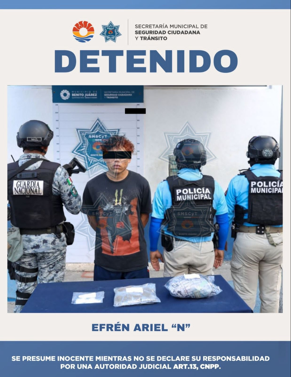 El detenido fue identificado como Efrén Ariel “N”, quien fue puesto a disposición de la fiscalía El detenido fue identificado como Efrén Ariel “N”, quien fue puesto a disposición de la fiscalía