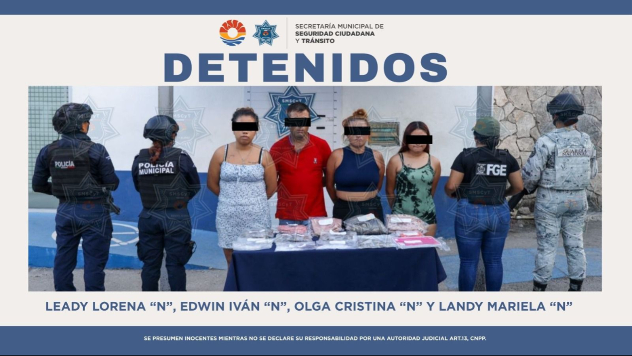 Presunto grupo delictivo es detenido por posible posesión de drogas en Cancún 