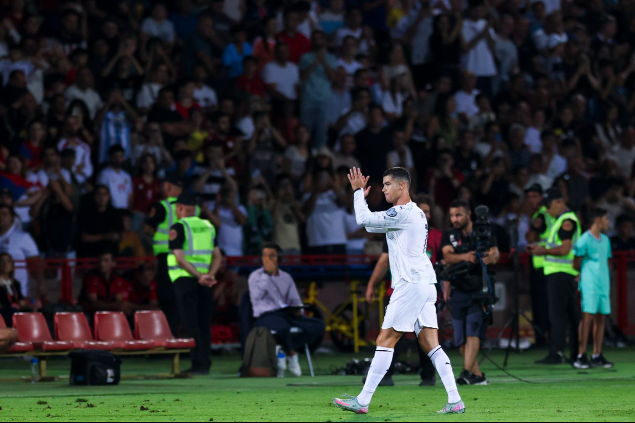 Cristiano tras su gol durante el homenaje