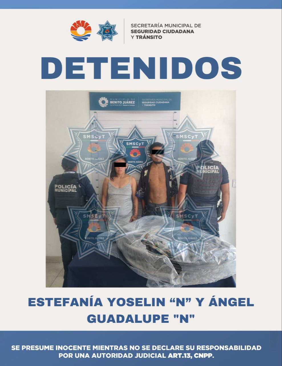 Detienen a pareja por presunto robo de cableado en la SM 69 de Cancún