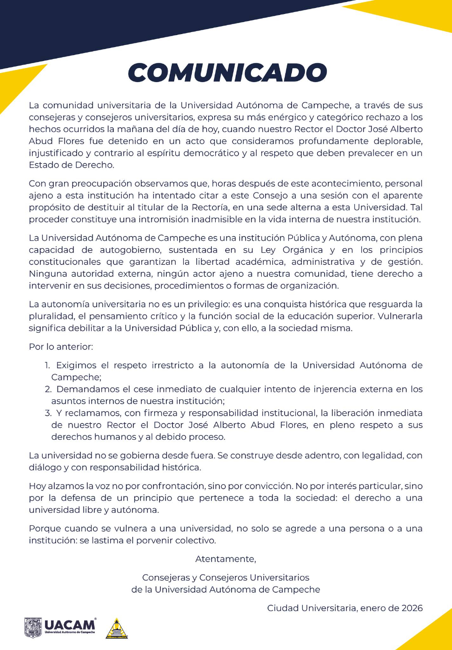 La UAC rechazó la detención y denunció intentos de injerencia externa en la universidad.