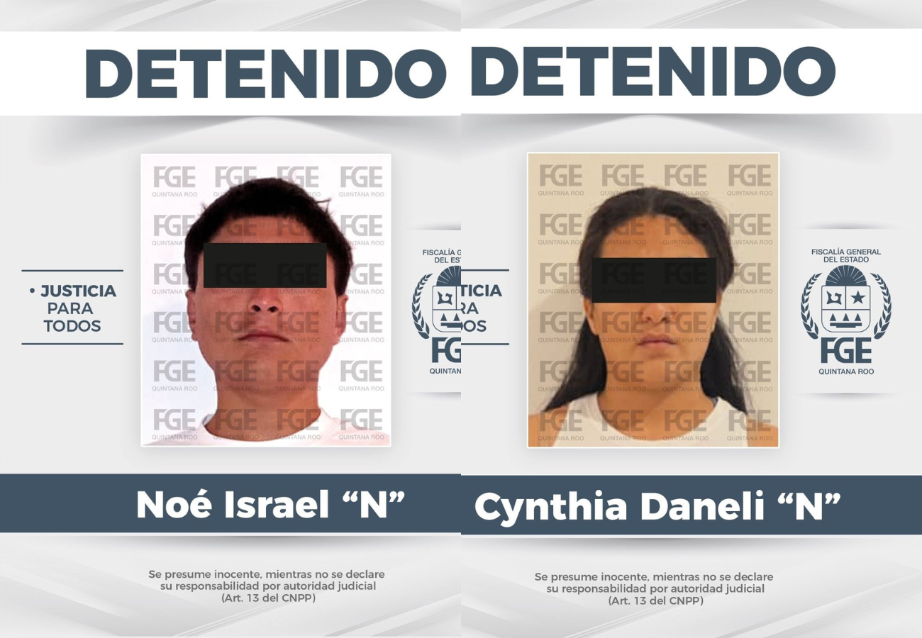 En Isla Mujeres, agentes aseguraron a Noé Israel “N” y Cynthia Daneli “N” en la avenida Rueda Medida